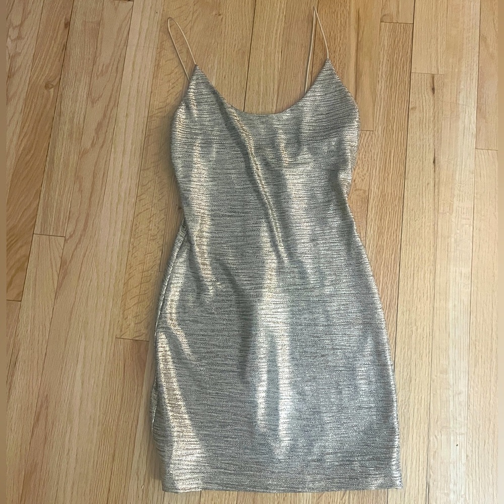 Alice + Olivia Gold Scoop Neck Mini Dress